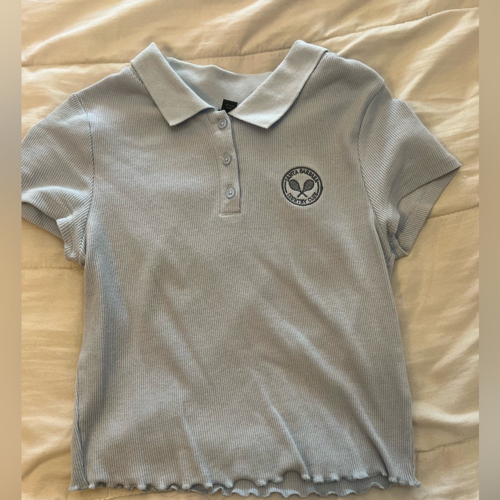 Wild Fable Light Blue Ribbed Polo Top